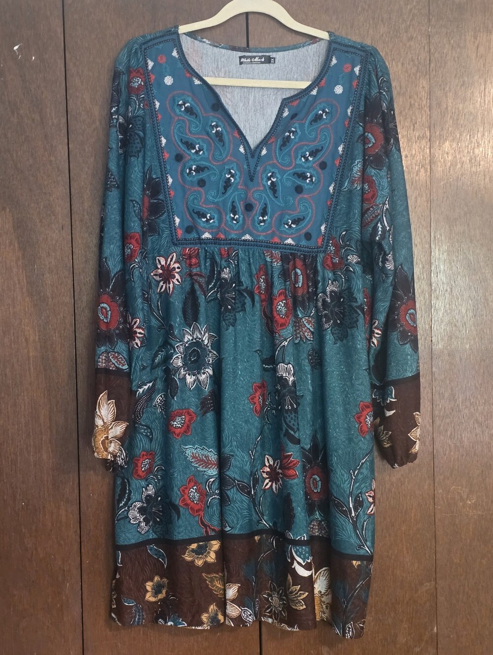 White Mark Paisley Embroidered Sweater Dress Teal